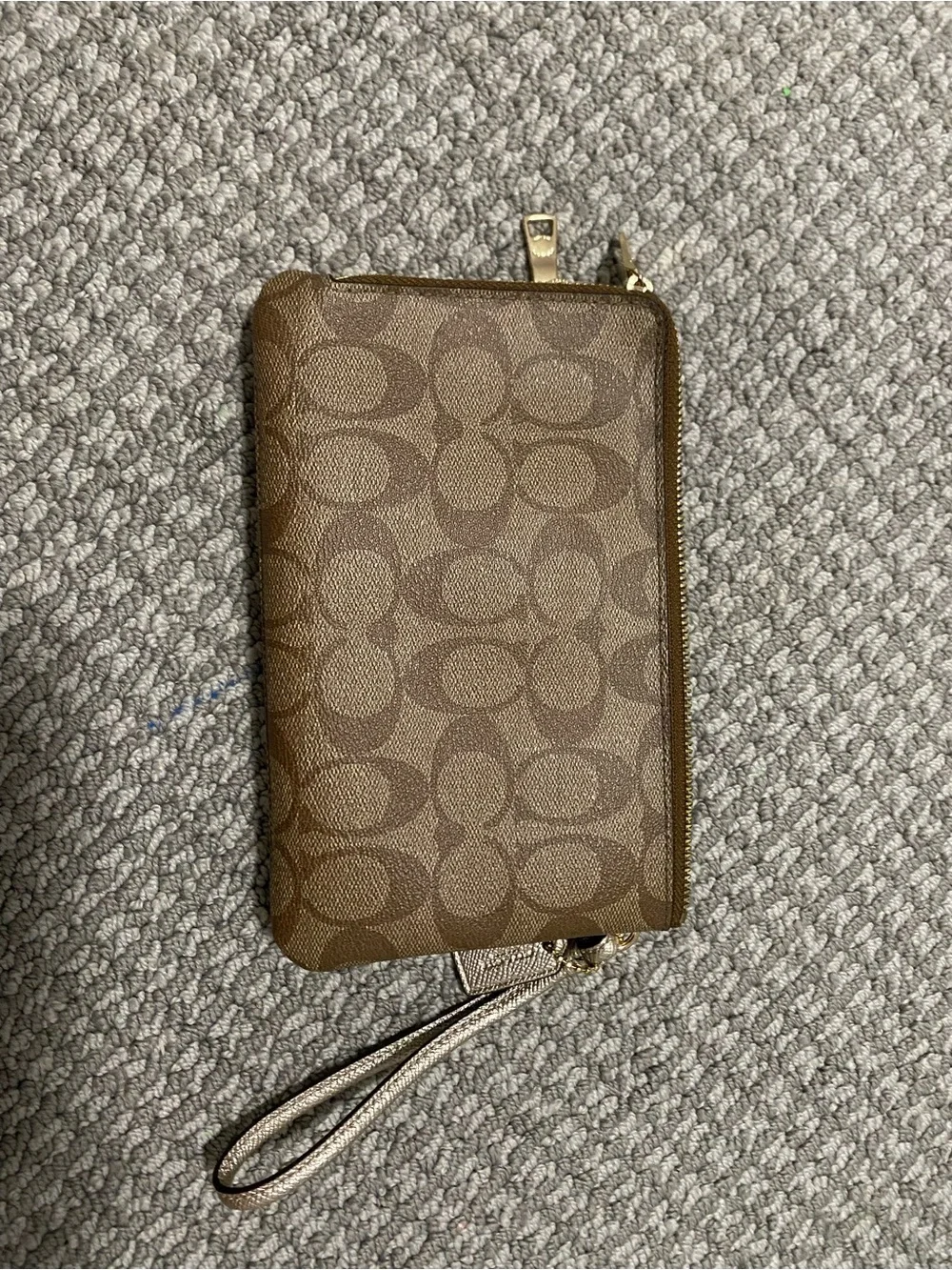 Large Coach Brown Signature Logo Wristlet with Gold Hardware